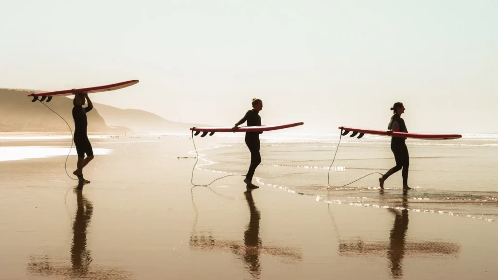 Surf trip Morocco — Anchor Point Taghazout at sunset, AgadirDrive guide.